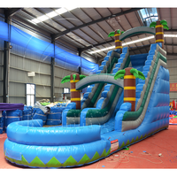 Toboggan aquatique gonflable tropical à double voie personnalisable avec piscine à jets d'eau, toboggan aquatique gonflable commercial pour parc d'attractions