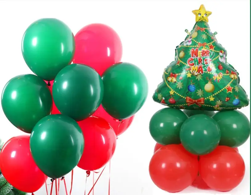 Cheap Christmas Tree Santa Claus Snowman Aluminum&Green Red Latex Balloon arch kit for outdoor Merry Christmas party Decoration