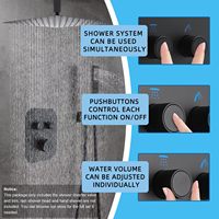 Ensemble de douche thermostatique noir mat avec inverseur 2 voies, cartouche céramique, construction en laiton massif, fixation murale, garantie 5 ans