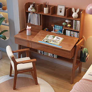 مكتب دراسة خشبي حديث قابل للتعديل قابل للعكس قابل للتعديل مع أدراج رف كتب لغرفة نوم الأطفال - Product Image 4