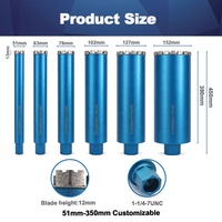 Foret diamanté à segment à dents ondulées 51mm-350mm pour perçage humide 1-1/4"-7 UNC, scie cloche pour béton armé et mur en brique