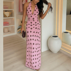 Vestido Largo Casual de Mujer sin Mangas con Cuello en V, Espalda Descubierta, con Cordones y Estampado de Puntos, Listo para Enviar, Personalizable, Directo de Fábrica, Vestido Maxi - Product Image 2