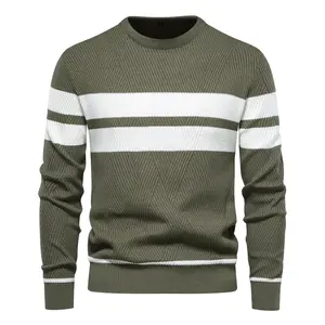 S-XXL Autumn and Winter Men's Casual Stripe Men's Sweater Pullover Colored Round Neck Men's Knit