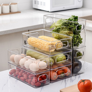 Refrigerator Organizer Bin Stackable Fridge Food Storage Box With Handle Clear Plastic Pantry Food Freezer Organizer Tool
