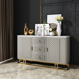 Customizable Modern <strong>Sideboard</strong> <strong>Cabinet</strong> Leather and Marble <strong>Display</strong> <strong>Cabinets</strong> Dining Room Furniture - Product Image 3