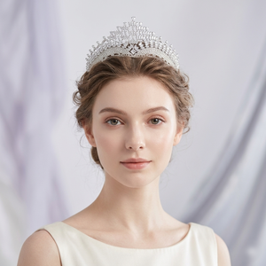 Diadème de mariée de luxe en argent massif, grande couronne de mariage élégante avec strass, coiffe baroque pour concours de beauté, pour femmes, mariées, Quinceañera, <span class=keywords><strong>bal</strong></span> de promo - Product Image 2