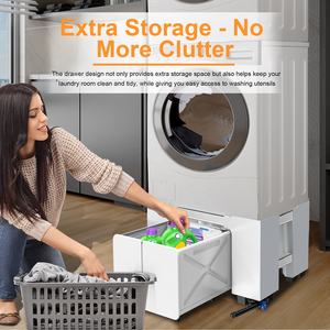 Base Robusta Blanca con Ruedas para Lavadora, Soporte para Secadora, Pedestal con Cajón Extraíble, Almohadillas Antideslizantes, Soportes de Almacenamiento, Estantes - Product Image 4