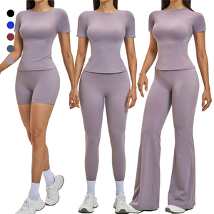 Completo Set Yoga Donna: Leggings Svasati <span class=keywords><strong>in</strong></span> Nylon e T-shirt Sexy - Ideale per Palestra e Allenamento (Vendita all'ingrosso) - Product Image 1