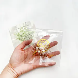 PVC Clear Jewelry Plastic Packaging Bag Custom Gold Foil Logo Earring Hair Accessories Necklace Recyclable Small Zip lock Pouch