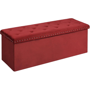 Banc de rangement en velours capitonné avec garniture cloutée, banc à chaussures d'entrée pliable avec <span class=keywords><strong>coffre</strong></span> de rangement - Product Image 1