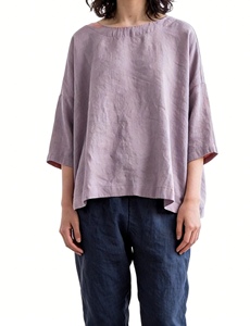 Blusa de Algodón para Mujer, Corte Holgado, Cuello Barco, Manga Murciélago 3/4, Camisa Casual con Textura Crepé, Top de Verano para Uso Diario y Vacaciones - Product Image 5