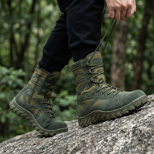 Bottes de randonnée tactiques en daim vert DFA120 pour hommes, imperméables, toutes saisons, durables, pour l'entraînement en plein air, la randonnée, fabriquées en Chine - Product Image 3