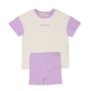 Solid Color <strong>Boys'</strong> and Girls' Organic Cotton T-shirt and Shorts Set Round Neck Customizable - Product Image 3