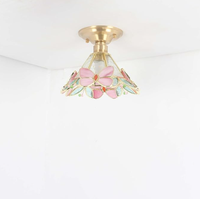 Luminaire de plafond en métal AC de style Tiffany moderne Panjixin avec verre teinté en forme de papillon et de fleurs