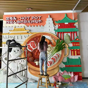 Escultura en relieve de fibra de vidrio para decoración interior de restaurantes de hot pot, mural de pared con diseño escénico tradicional - Product Image 3
