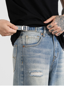 <strong>Custom</strong> <strong>Label</strong> Drop Ship Stock Street Wear Stock Baggy <strong>Jeans</strong> Manufacturer Men Blue Painted Stacked Flared Denim <strong>Jeans</strong> - Product Image 3