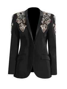 Giacca da <span class=keywords><strong>donna</strong></span> nera di lusso 2025 autunno nuovi cappotti corti a maniche lunghe con diamanti Sexy Deep-V - Product Image 5