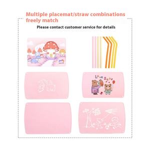 Vajilla Infantil de Silicona con Diseño de Dibujos Animados, Plato, Mantel Individual, Babero, Taza Plegable para el Aprendizaje de la Alimentación de Bebés - Product Image 2