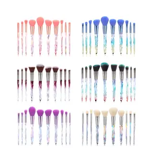 Gratis Monster Hot Selling Private Label 10 Stuks Diamant Kristal Make-Up Borstels Transparante Kristallen Handgreep Make-Up Brush Set