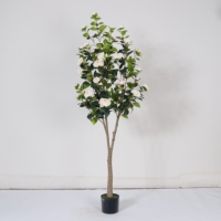 Planta Artificial de Camelia en Maceta de Plástico para Interiores y Exteriores, Decoración de Oficina, Jardín y Hogar, Árboles Artificiales, Plantas Falsas