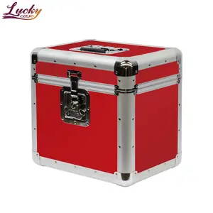 Red Vinyl Record Carry Case 12" for 70 Records Round Corner CD Aluminum Case with Butterfly Lock Lucky Case