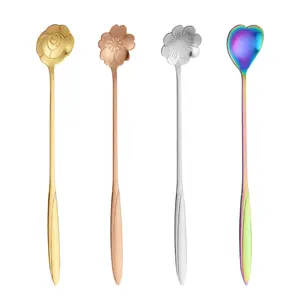 mini Flower shape gold plated stainless steel bar tea spoon coffee cupping spoon for events