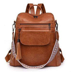 New Vintage New Vintage PU Leather <b>Backpack</b> Bags Women Convertible Shoulder Bags Casual Travel Rucksack With Tassel Decor - Product Image 1