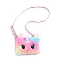 Bolso Bandolera de Peluche con Diseño de Unicornio Arcoíris Degradado, Linda Bolsa de Hombro Peluda