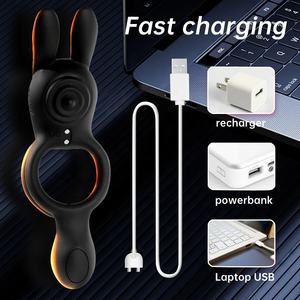 Anillo vibratorio doble anillo de bloqueo para parejas compartir con conejo anillo vibratorio resonancia hombre y mujer compartir juguetes para adultos - Product Image 3