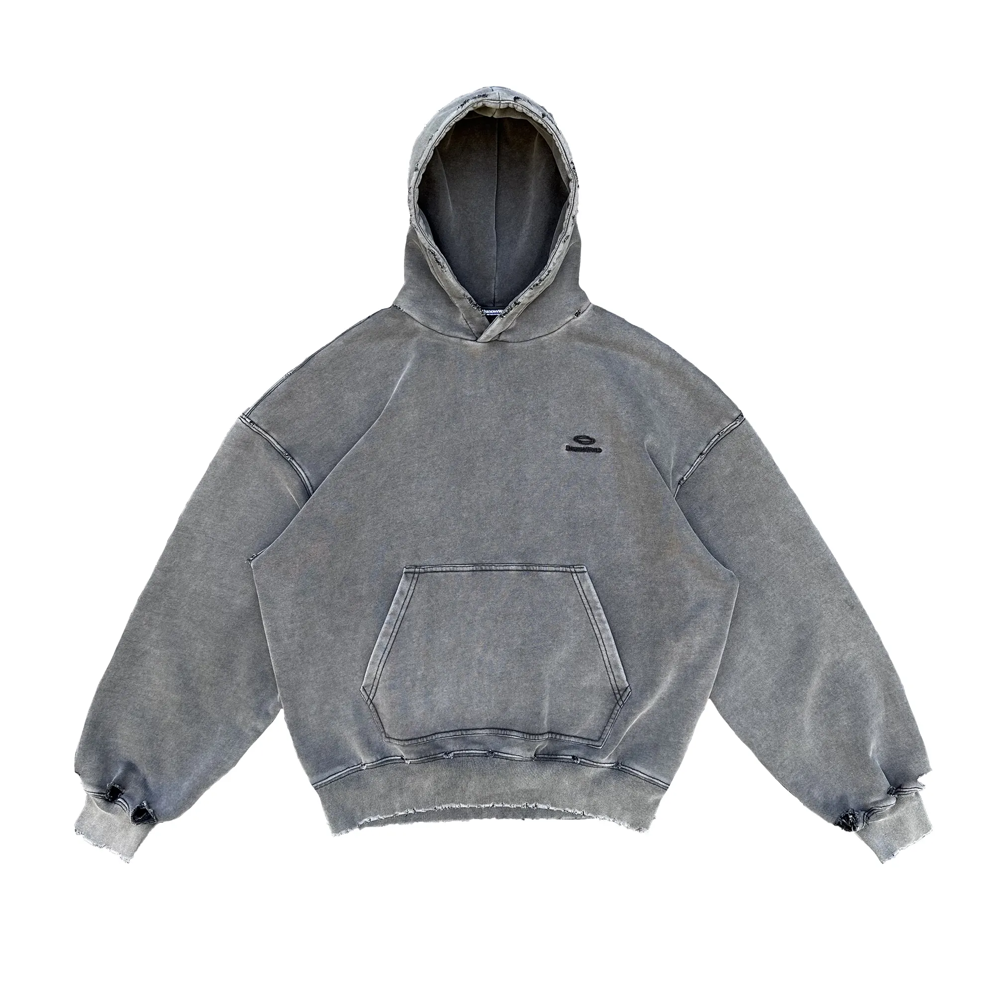 OEM yeni moda tasarım kalın kısa kapşonlu üst boy damla omuz asit yıkama kırpılmış hoodie sıkıntılı hoodie