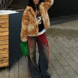 Nuevo Abrigo de Piel de Conejo para Mujer con Etiqueta de Marca Personalizada, Elegante, Casual, Holgado, con Solapa Tie-Dye, Extragrande, Cálido para Invierno - Product Image 2