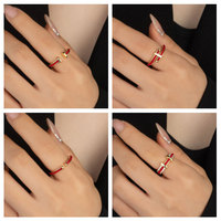 Nouveau cadeau de Noël, bague minimaliste tendance en corde rouge à design ouvert pour femme, vente en gros