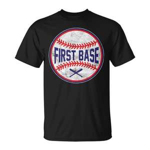 First Base Baseball T-Shirt pour homme en coton noir à col rond et manches courtes, vêtements de sport - Product Image 1