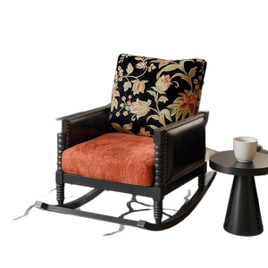 Fauteuil à bascule en bois massif Longstar, canapé avec coussin floral, fauteuil à bascule vintage noir, fauteuil à bascule élégant, 70x115x90cm pour le salon - Product Image 4