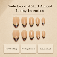 H6 Kaixin Faux ongles à presser courts forme amande, motif léopard marron corail, avec French manucure léopard marron, Fournitures pour ongles