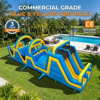 DFRL - Circuito de Obstáculos Deportivo para Niños, Personalizado, de Grado Comercial, PVC de 0.55 mm, 32 pies, Amarillo y Azul, con Soplador, Fácil de Instalar, 3 Años de Garantía