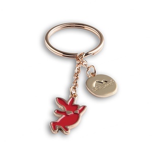 Hot Selling Custom Red Rabbit Cartoon Dancing Gold Plated Soft Enamel Metal <b>Keychain</b> - Product Image 2
