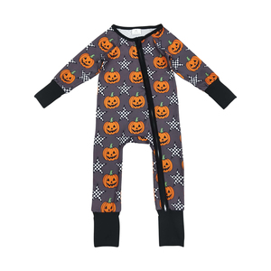 Preorder ropa para niños NO MOQ Manga larga Halloween Calavera Calabaza Zip Romper Ropa de bebé - Product Image 1