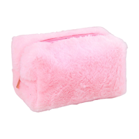 Pochette cosmétique multifonctionnelle en peluche unie avec fermeture éclair, trousse à crayons, organiseur de maquillage moelleux, sac de rangement pour maquillage