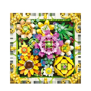 新しい2024花ブーケレンガクリスタルローズヒマワリユリDIY装飾モデル花瓶ビルディングブロックセット
