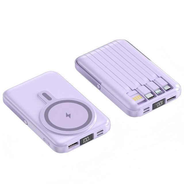 Magnetic aluminum alloy Power Bank 10000mAh with Built-in Four Cables Wireless Charging Fast Charging Portable USB Type-C Ports