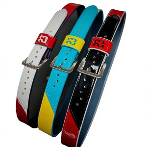 Ceinture de baseball réversible en cuir de vachette, design colorblock, boucle ardillon argentée rectangulaire, style décontracté, largeur 2,5 pouces - Product Image 1
