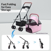 Chariot de transport pliable pour chien et chat, poignée réglable, amortisseur de chocs, roues universelles silencieuses à 360°, chariot de transport pour animaux de compagnie