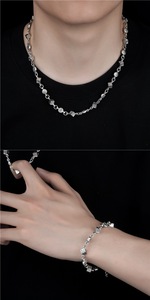 Ensemble de bijoux en forme de dés plaqués argent de style punk, bracelet et collier gothiques, cadeau de mariage ou de fiançailles - Product Image 2