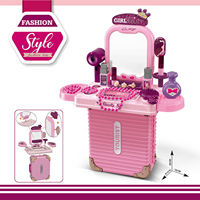 Ensemble de coiffeuse en plastique 3-en-1 pour enfants avec miroir design valise, jouet cosmétique de jeu d'imitation pour filles