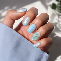 Faux ongles à presser motif fleur bleue, finition nacrée brillante, forme carrée, pour nail art, courts, sur mesure, faits main