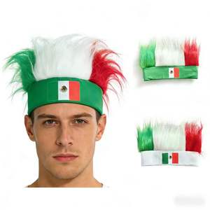 Peluca con Bandera Mexicana para Diadema, Gorra con Bandera, Accesorios para Animar en Partidos de Fútbol Europeo y Americano, Tocado para Adultos - Product Image 1