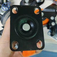Roulette rotative WBD avec frein noir, plaque de fixation, dimensions, caoutchouc thermoplastique orange, roue avec roulement à billes