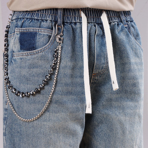 Beaded Double Layer Pants <b>Chain</b> Black Ink Splatter Heart Design Zinc Alloy <b>Waist</b> <b>Chain</b> Hip Hop Casual Style - Product Image 2