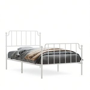 Struttura Letto Singolo in Acciaio Verniciato a Polvere Bianca, Design Minimalista, Arredamento Camera da Letto in Metallo Rettangolare - Product Image 1